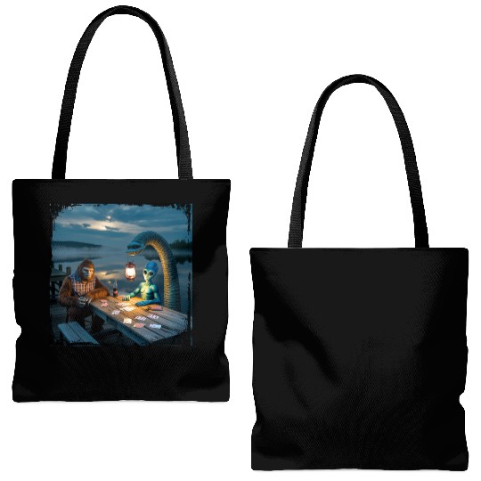 Cryptid Poker Night on Loch Ness - Bigfoot, Tote Bags (AOP)