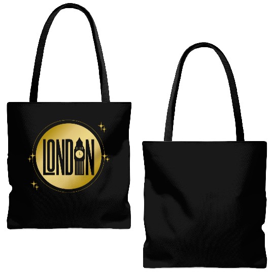 Black & Gold London Skyline Retro City Pride Tote Bags (AOP)