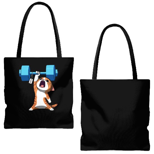 Workout Strength! Tiny Warrior Cat Huge Muscles. Tote Bags (AOP)