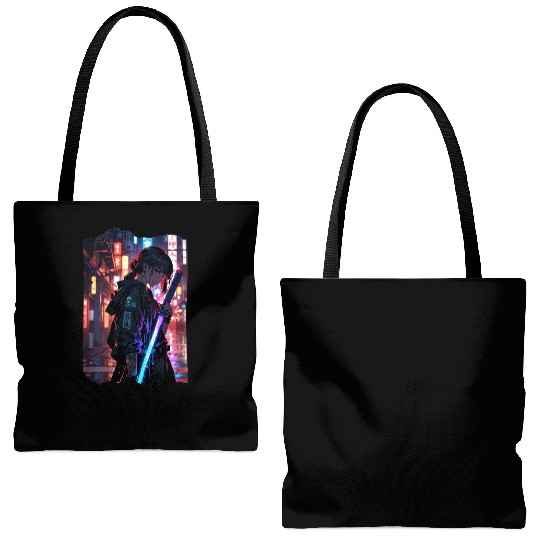 Cyberpunk Samurai Girl Tote Bags (AOP)