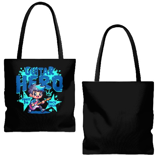 Guitar Hero Kid – Cute Rock Star Cartoon Tote Bags (AOP) | Bor