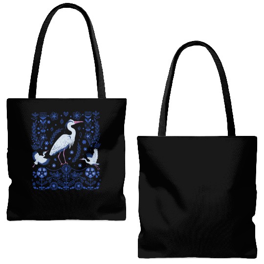 Great Blue Heron Folk Art Tote Bags (AOP)