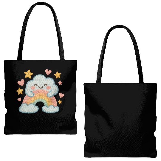 Smiling Cloud Rainbow – Embroidered Kids Logo Tote Bags (AOP)