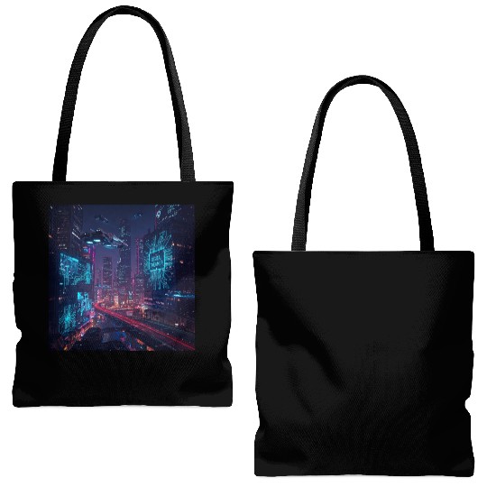 Neon cyberpunk city digital dreamer for men Tote Bags (AOP)