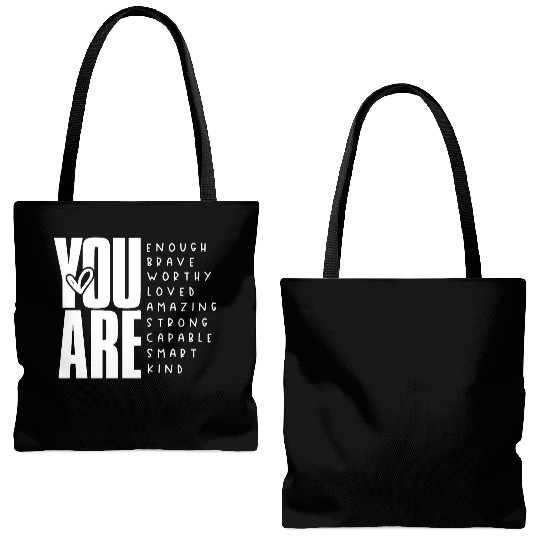 You Are Enough Brave Worthy Loved Amazing Strong Tote Bags (AOP)