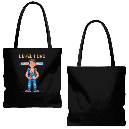 Funny Retro Gamer Dad Pixel Art Father's Day Gift Tote Bags (AOP)