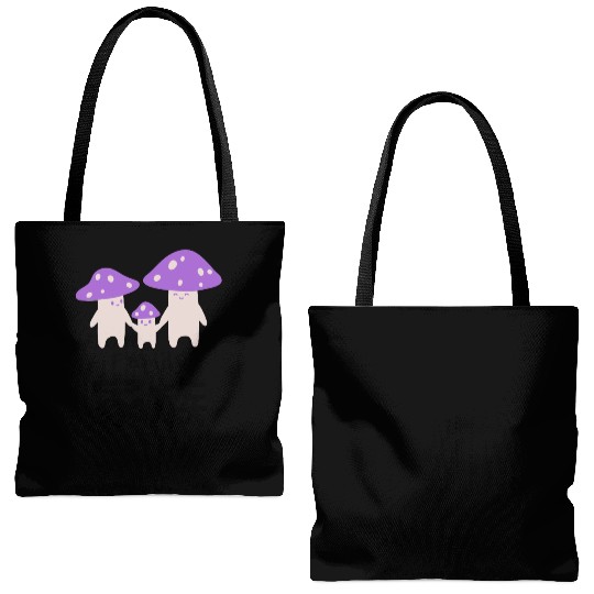 Kawaii Mushroom Family Purple Tote Bags (AOP)