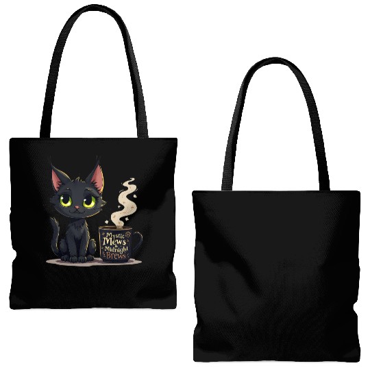 Mystic Mews & Midnight Brews - Black Cat & Magic Tote Bags (AOP)