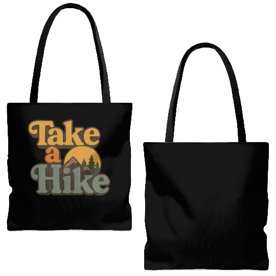 Take A Hike Retro Mountain Tote Bags (AOP)