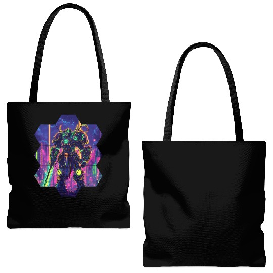 Bright Sci Fi Warrior In Neon Colors Tote Bags (AOP)