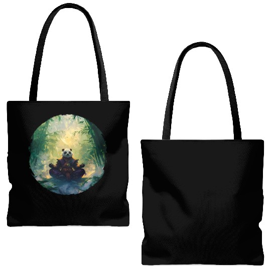 Panda Meditates In A Bright Bamboo Forest Tote Bags (AOP)