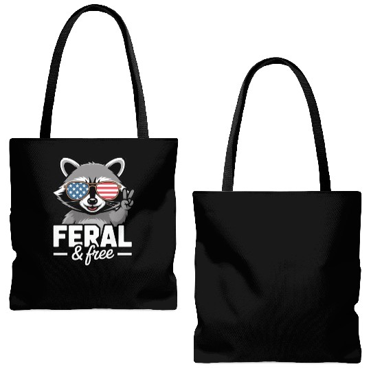 Feral And Free Patriotic Raccoon Tote Bags (AOP)