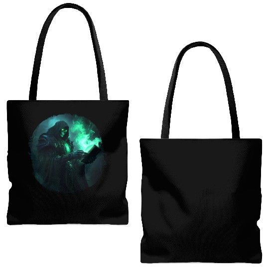 Green Shadow Mage with Burning Spell Book Tote Bags (AOP)