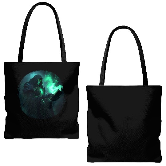 Green Shadow Mage with Burning Spell Book Tote Bags (AOP)