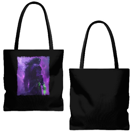 Dark Spell Warrior with Purple Mist Energy Tote Bags (AOP)