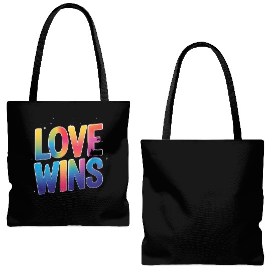 Love Wins Rainbow Script Tote Bags (AOP) – Pride Month Tote Bags (AOP)