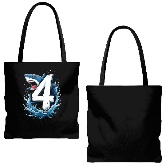 Shark Children Birthday with Number 4 Splash Tote Bags (AOP)
