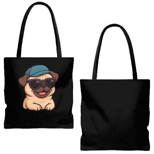 Cool pug with sunglasses summer joy cartoon Tote Bags (AOP)