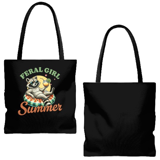 Raccoon Feral Girl Summer Tote Bags (AOP)