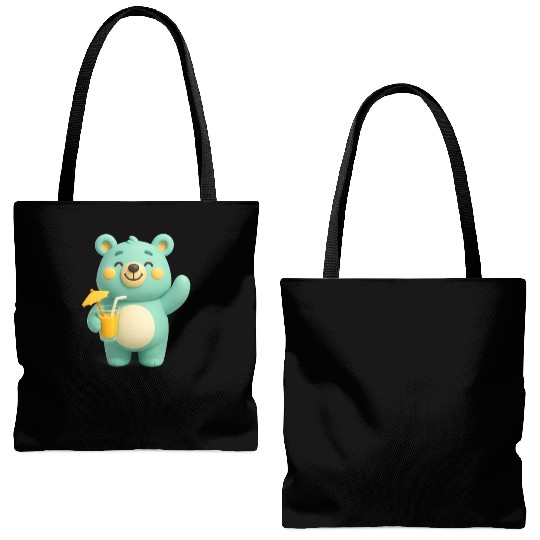 A bear cub with a cocktail Tote Bags (AOP)