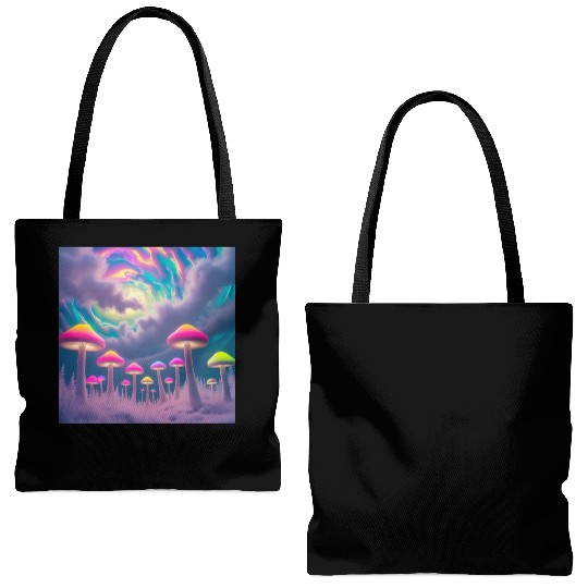 Neon Mushroom Forest – Psychedelic Minimalist Tote Bags (AOP)