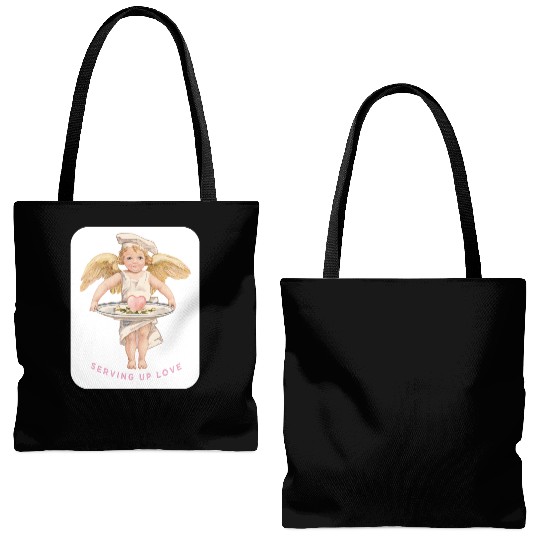 Chef Cook Valentine SERVING UP LOVE Cupid Angel Tote Bags (AOP)