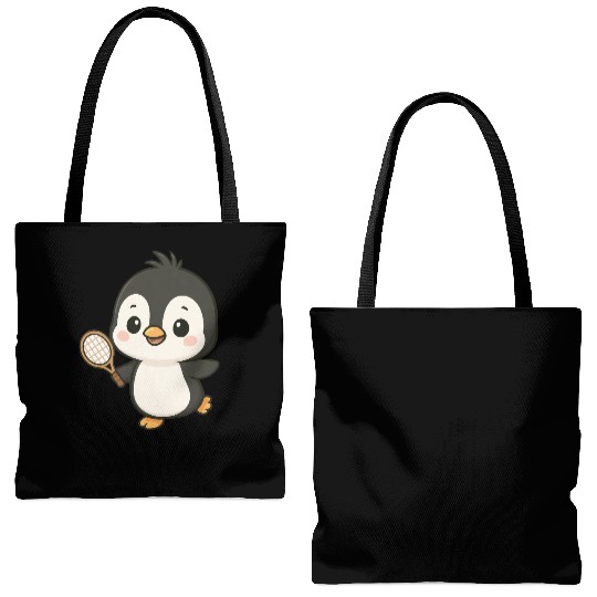Cute penguin tennis player cartoon chibi sport Tote Bags (AOP)