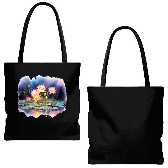 Retro Zen Lotus Firefly Night Tote Bags (AOP)