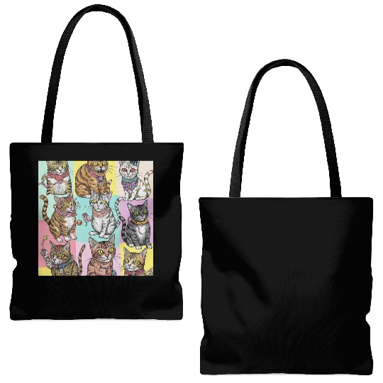 Psychedelic Cat Collage Tote Bags (AOP)
