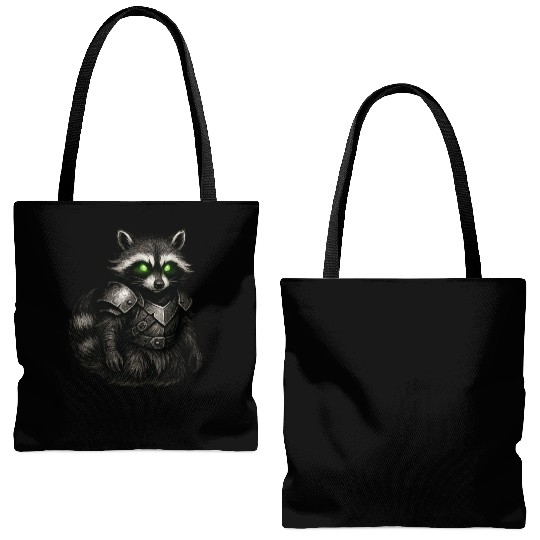 Armored Forest Raccoon – Glowing-Eyed Fantasy Ward Tote Bags (AOP)