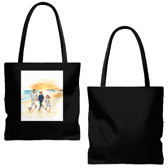 family walking along the beach. Tote Bags (AOP)