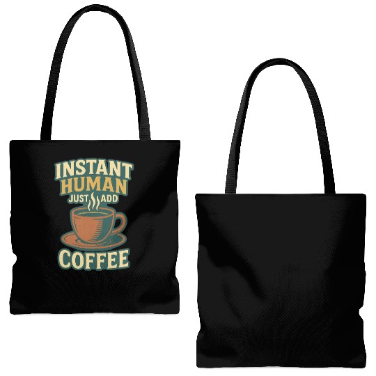 Instant Human Coffee Illustration Tote Bags (AOP)
