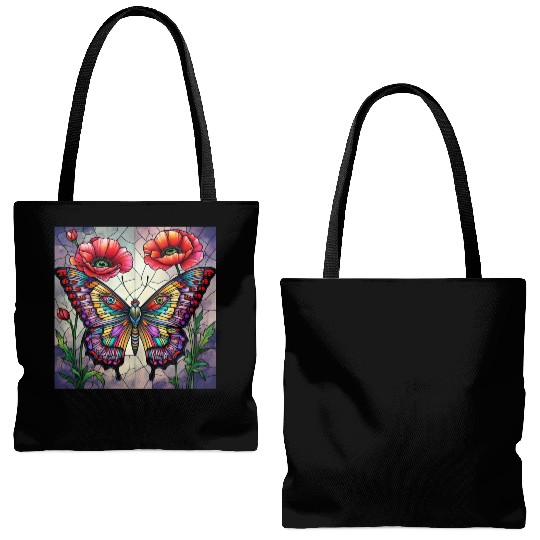 Butterfly stained glass design vibrant poppy Tote Bags (AOP)