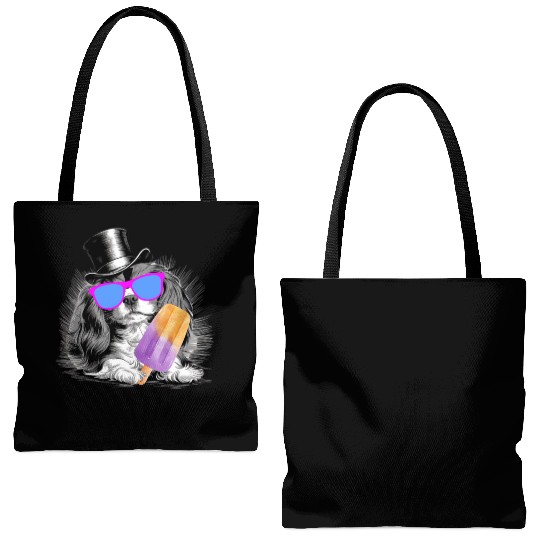 Cavalier King Charles Spaniel with a popsicle Tote Bags (AOP)