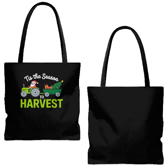 Tis The Season To Harvest Farm Tractor Christmas Tote Bags (AOP)