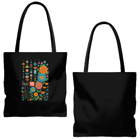 Midnight Cats Blooming Charms Tote Bags (AOP)