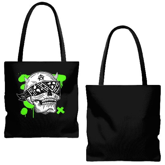 Black Green Streetwear Skull Tote Bags (AOP) 20250712