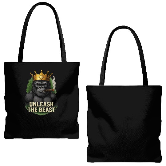 Alpha Gorilla King Smoking Crowned Ape Design Tote Bags (AOP)