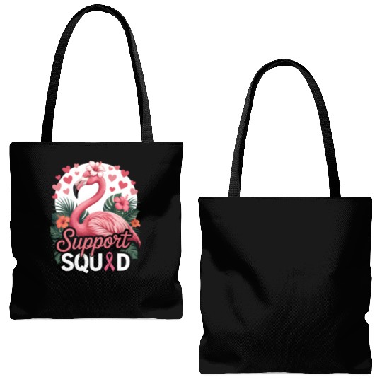Pink Flamingo Support Squad Design Tote Bags (AOP)