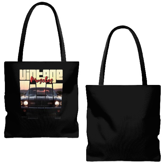 Vintage Muscle Car Sunset Poster Retro American Tote Bags (AOP)