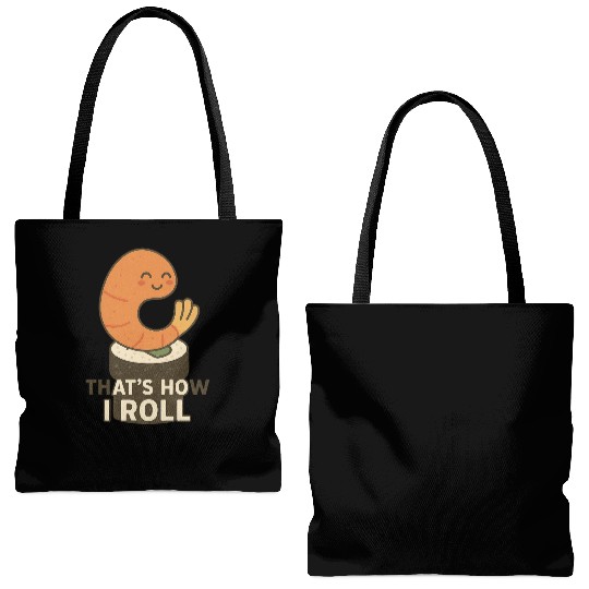 Cute Sushi Shrimp Roll Illustration Tote Bags (AOP)