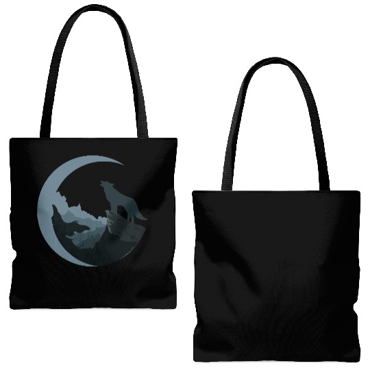 Wolf Moon Silhouette Tote Bags (AOP)
