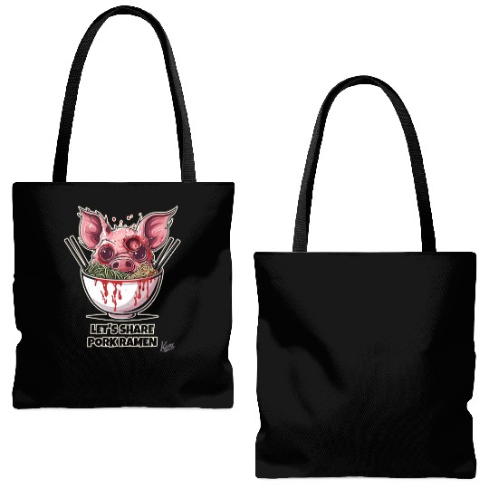Zombie Pig in Ramen Bowl Horror Food Art Tote Bags (AOP)