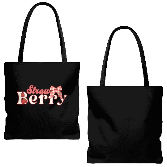 Sweet Strawberry Bow Cute Cottagecore Graphic Tote Bags (AOP)