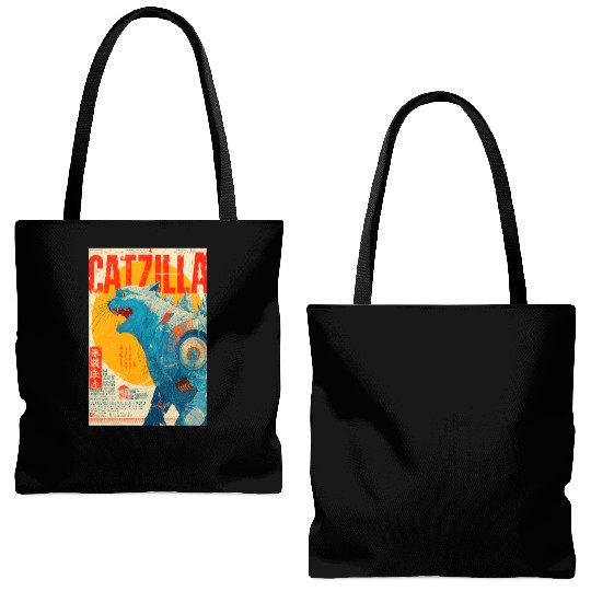 Catzilla Retro Movie Poster Tote Bags (AOP)