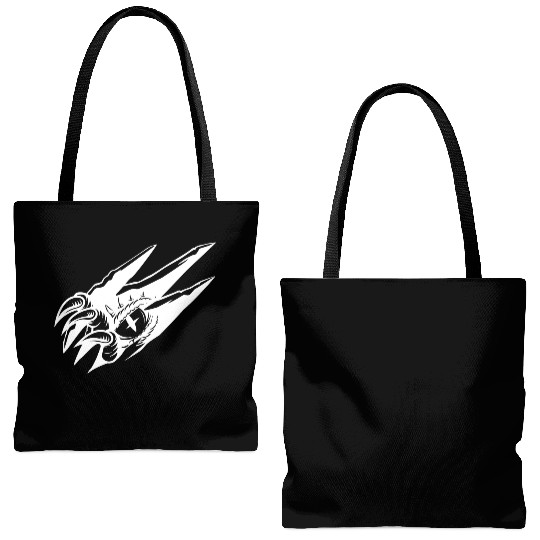 Dragon Eye Claw Rip White Outline Tote Bags (AOP)