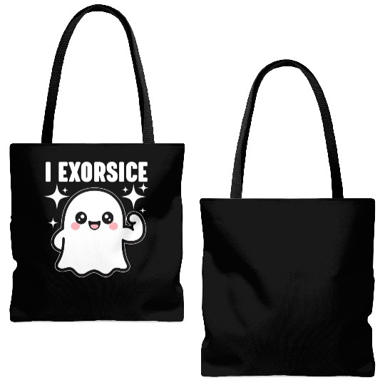 Ghost I Exorcise Funny Gym Exercise Workout Spooky Tote Bags (AOP)