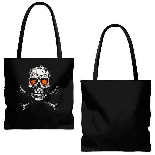 Grunge Skull Crossbones Orange Eyes Tote Bags (AOP)