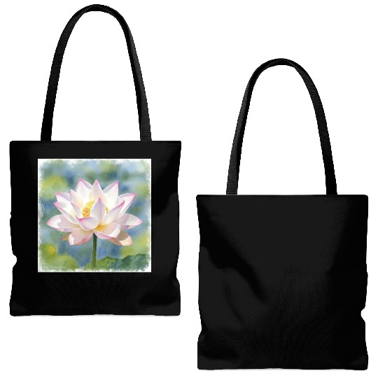 Serene Water Lily Floral Print Tote Bags (AOP)