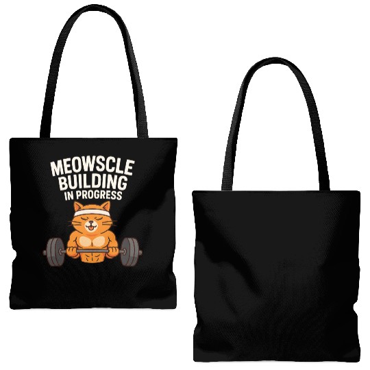 Meowscle Building Cat Funny Gym Workout Fitness Tote Bags (AOP)